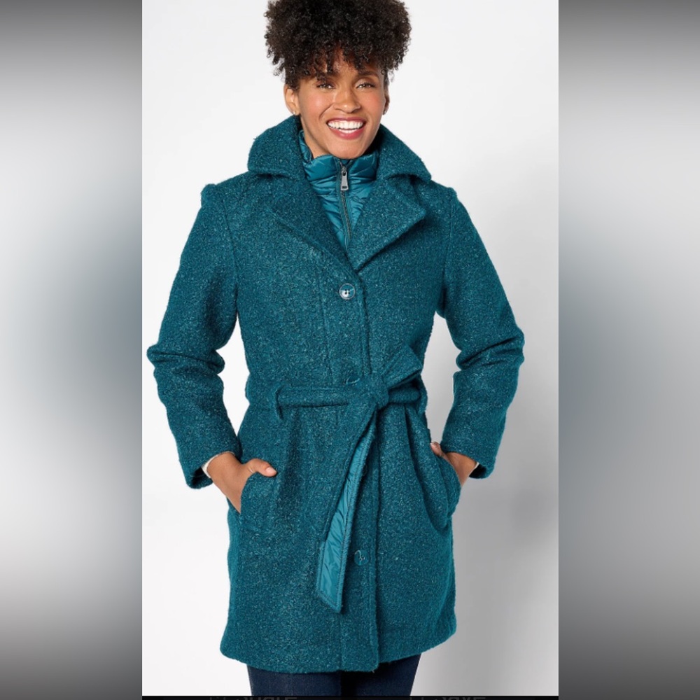 Isaac Mizrahi Live! Boucle Belted Coat w/ Nylon Accents NWT